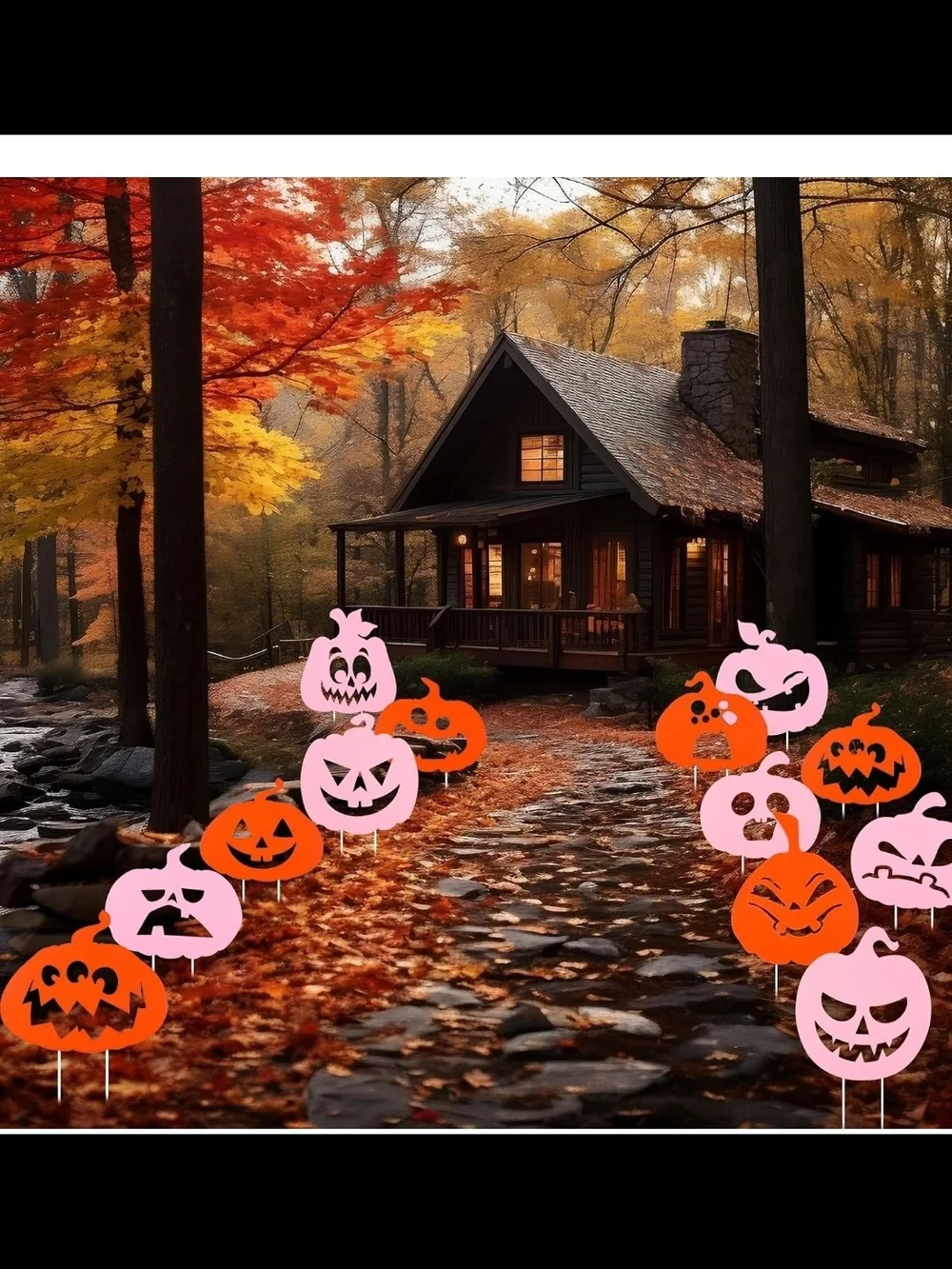 18 Pieces Pumpkin Yard Sign Set 9 Orange 9 Pink 36 Plastic Stakes Waterproof NEW